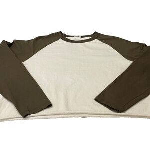 John Galt California Cropped Lng Slve Womens Colorblock Tshirt; Brown/Cream; M/L
